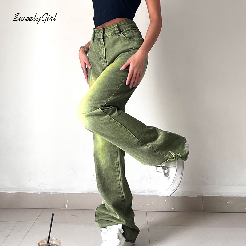 Quần Jean Lưng Cao Ống Đứng Thêu Họa Tiết Màu Trơn Thời Trang Cho Nữ 2022