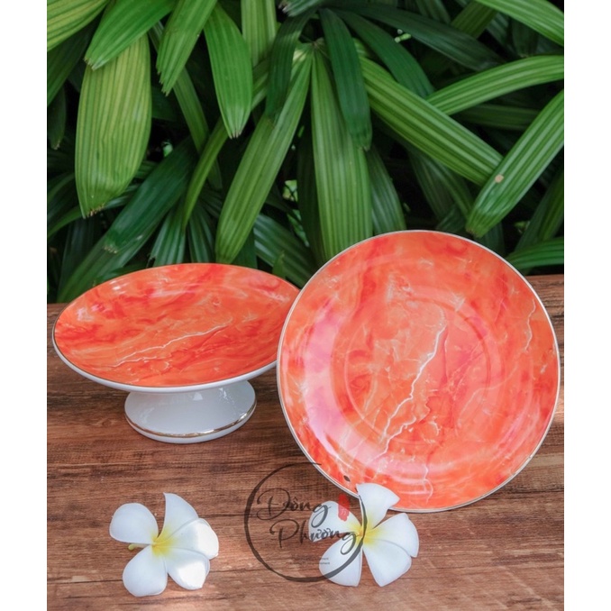 Bộ Đồ Thờ Cúng - Set Đồ Thờ Phụng Sứ Trắng Vân Đá Đỏ Cao Cấp