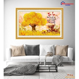 Tranh đính đá - tranh thêu chữ thập cây kim tiền tài lộc