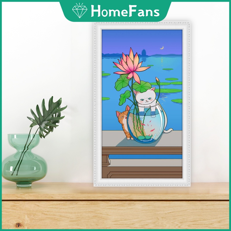 Bộ Tranh Đính Đá 5D Tự Làm 30x50cm Hình Mèo Hoạt Hình Đáng Yêu Trang Trí Nhà Cửa