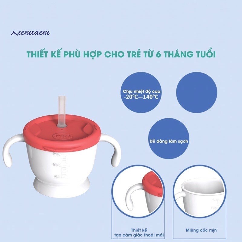 Cốc tập uống, tập hút 3 giai đoạn tiện lợi 150ml cho bé có vạch chia ml