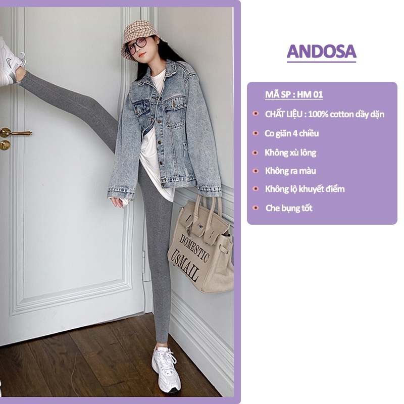 Quần legging nữ HffM cao cấp hàng chuẩn xuất khẩu thun cotton dày dặn cạp cao nâng mông ANDOSA HM01