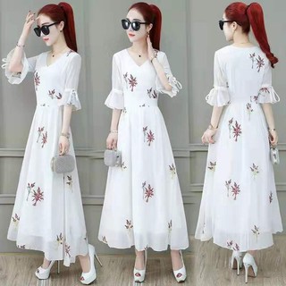 Đầm chifon dài in hình thời trang mới