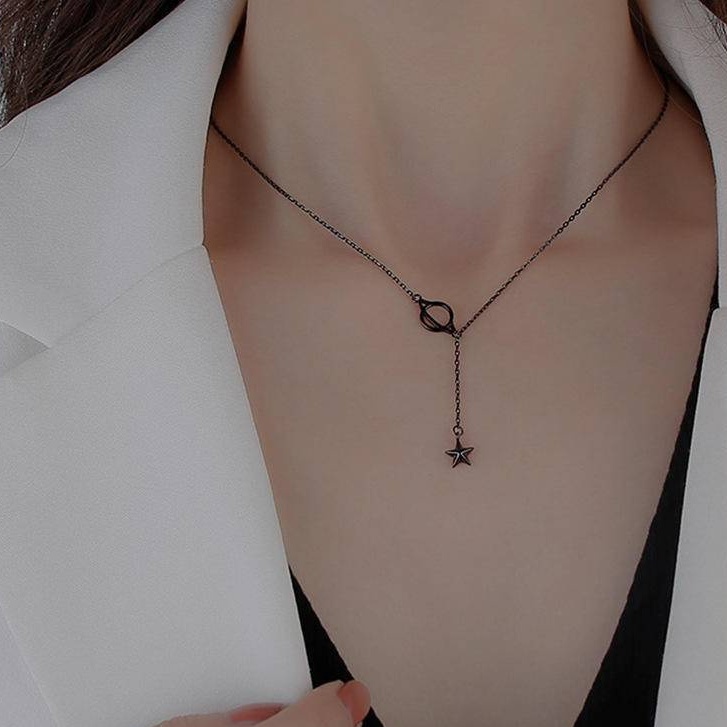 Vòng Cổ Choker Nữ Ngắn Mặt Hình Hành Tinh Vũ Trụ Màu Đen Phong Cách Punk Làm Quà Tặng Cho Nữ