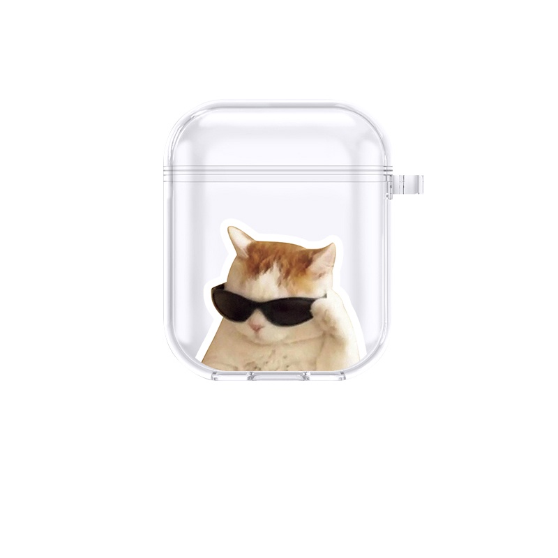 Ốp trong suốt hình mèo bảo vệ hộp sạc tai nghe thích hợp cho airpods Pro/airpods 2/