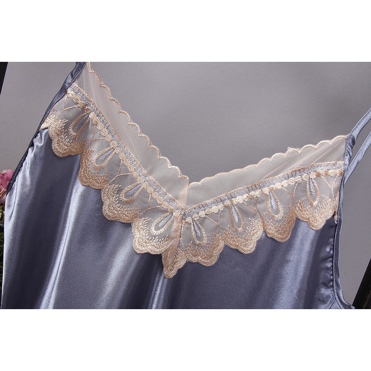 Đầm Ngủ Lụa Cổ Chữ V Phối Ren Thiết Kế Mới Quyến Rũ Thời Trang Mùa Hè Dành Cho Nữ