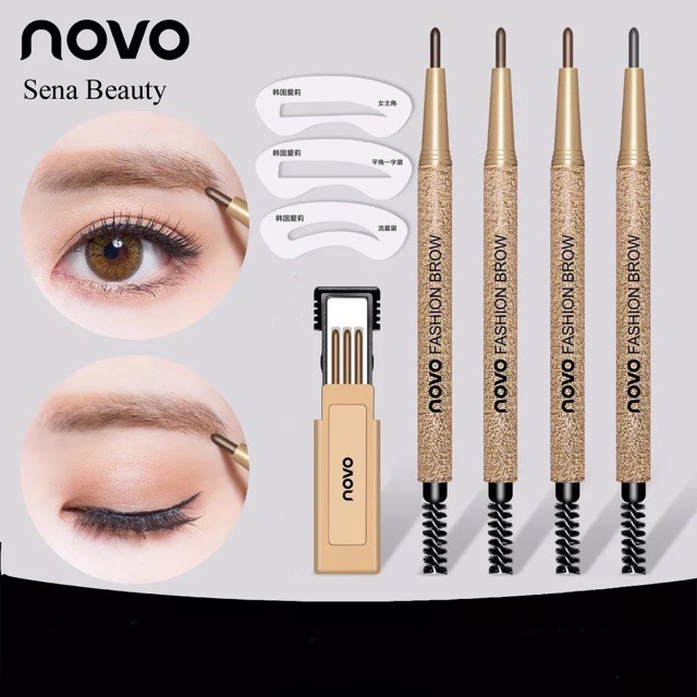 ✨Set chì kẻ mày Novo 3 lõi thay + 3 bộ khuôn vẽ mày Hàng Nội Địa Trungnền