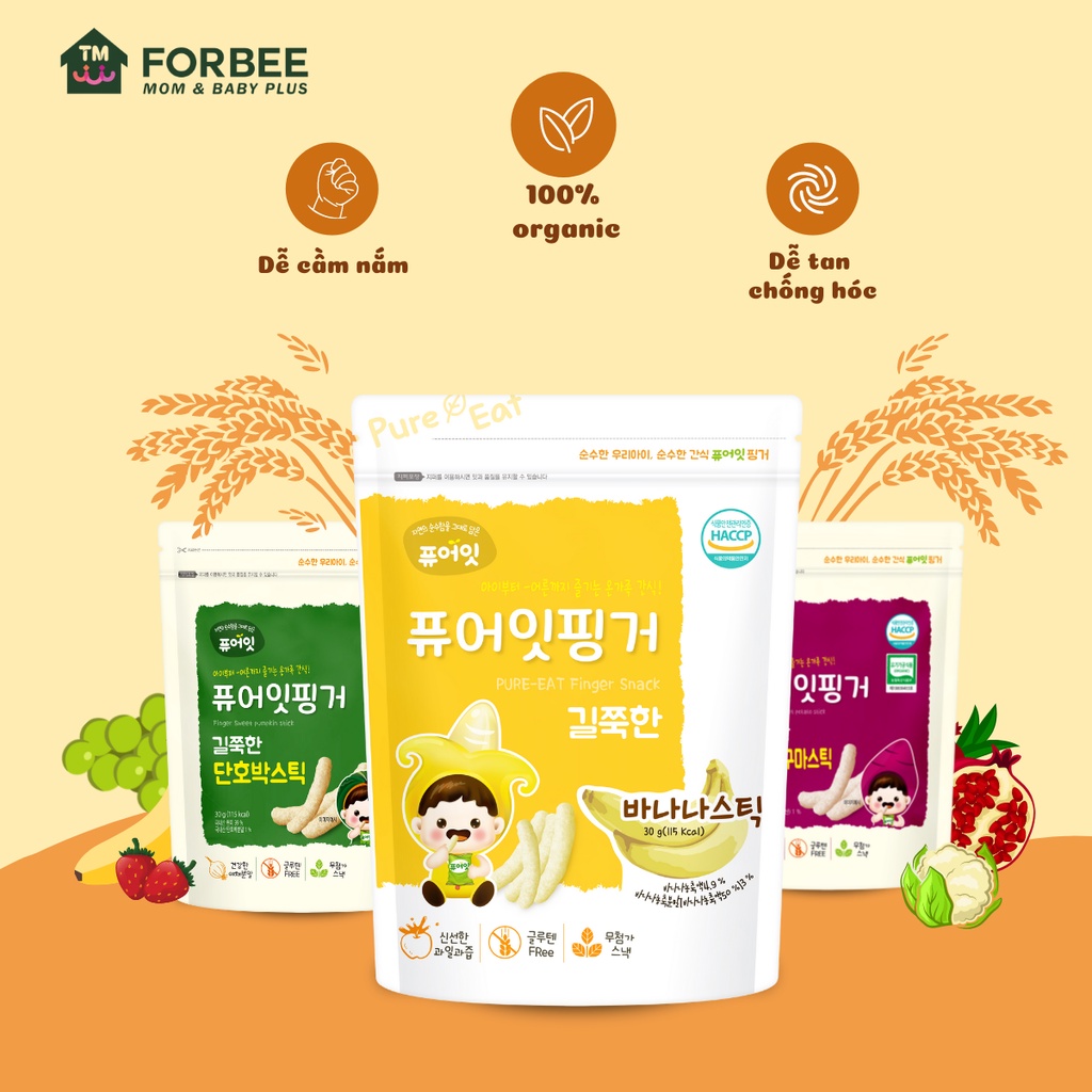Bánh gạo que PURE EAT rau hữu cơ Naebro - Bánh ăn dặm hữu cơ cho trẻ từ 6 tháng tuổi - FORBEE