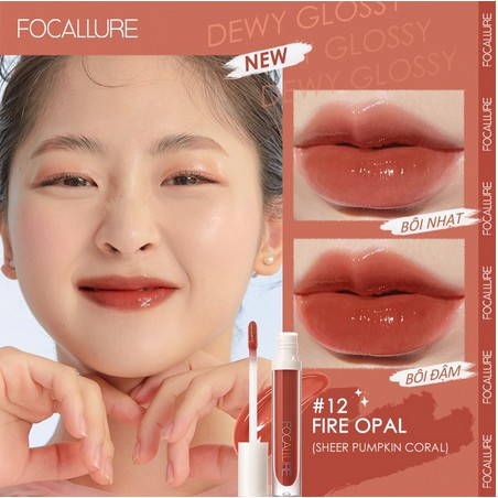 Son bóng nhũ và sáng chiếu FOCALLURE 10 màu tùy chọn chiết xuất bạc hà và vitamin E dưỡng môi