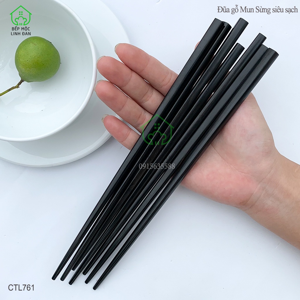 Đũa Nhật gỗ Mun Sừng Tự Nhiên Cao Cấp HAHANCO  Đầu Gắp Thon Nhỏ