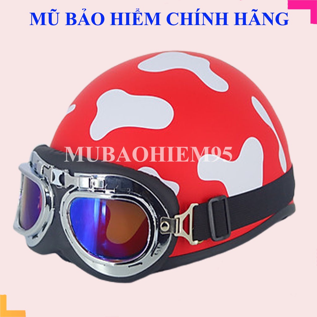 Mũ Bảo Hiểm nửa đầu cute có kính Tem Bò Sữa đẹp nhiều màu (TẶNG STICKER)