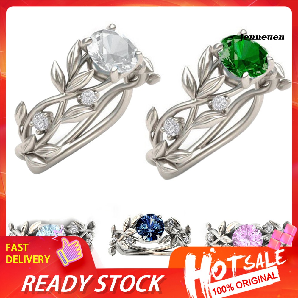 Nhẫn Hợp Kim Hình Lá Đính Đá Lấp Lánh Cho Nữ