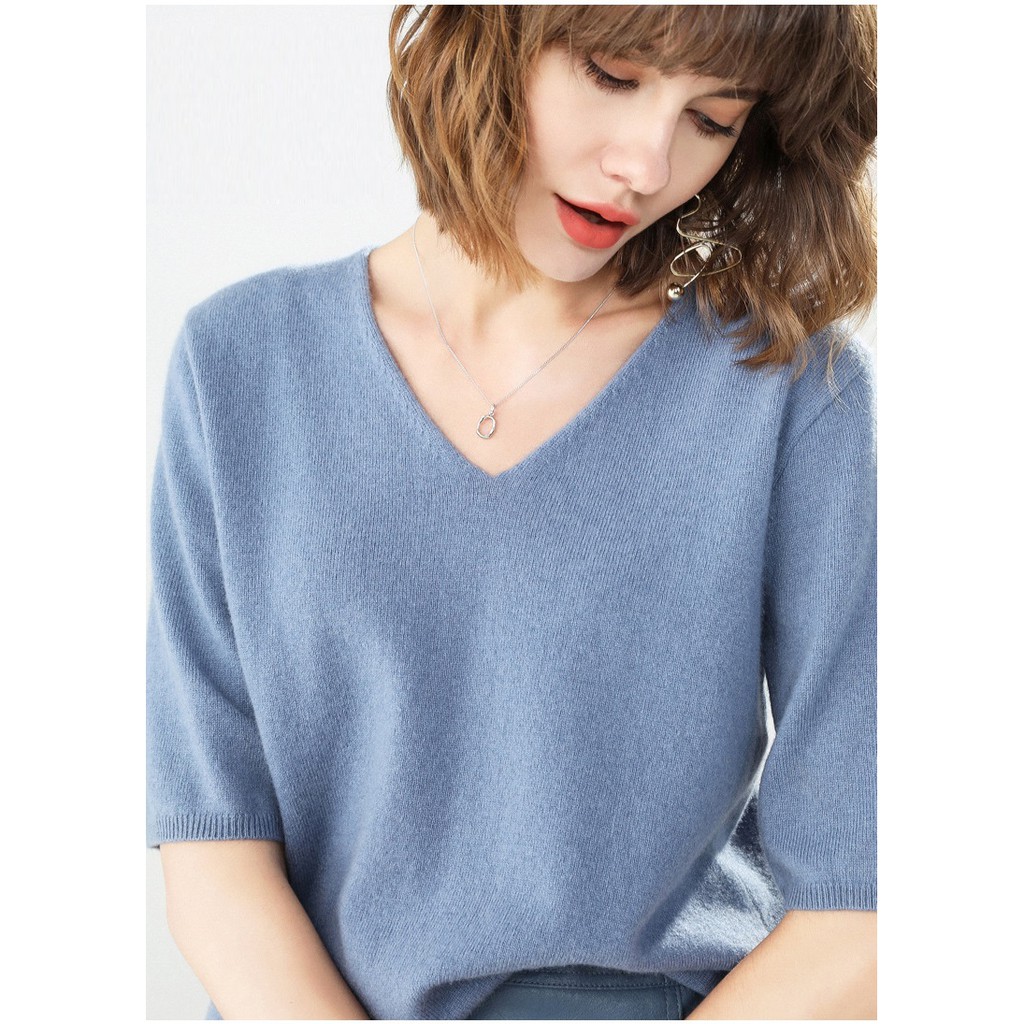 Áo len mỏng nữ, áo len tay cộc form rộng, chất len mềm mịn, thích hợp mùa xe lạnh, hàng nhập Quảng Châu | BigBuy360 - bigbuy360.vn