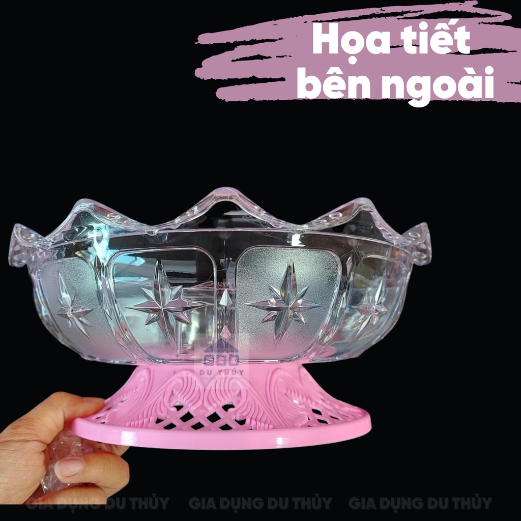 Hộp mứt nữ hoàng nhỏ nhựa arcylic cao cấp đế xoay tiện lợi, nhiều ngăn đựng, thiết kế hoạ tiết đẹp mắt đựng bánh mứt tết