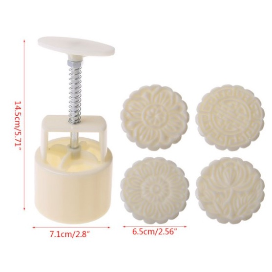 Khuôn trung thu nhấn lò xo 4 mặt tròn 100gr