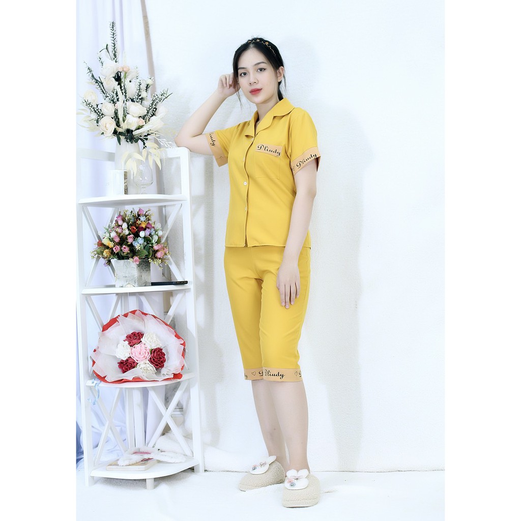 [HÌNH THẬT 100%] Bộ đồ Pijama nữ lửng  siêu lụVÀNG PHA CHỮ - vảia cao cấp - Cực Kì Sang Chảnh