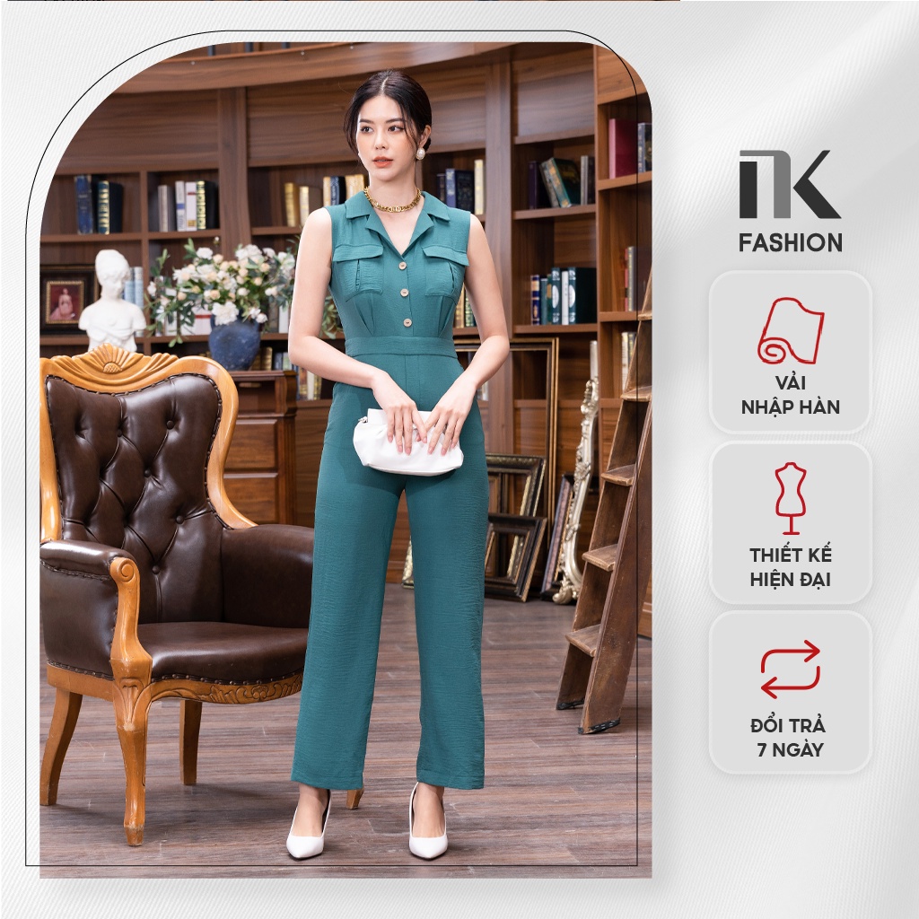Bộ Jumpsuit Nữ NK Fashion Dáng Dài Áo Cổ Vê Sát Nách, Quần Ống Rộng Tôn Dáng NKBD2204019