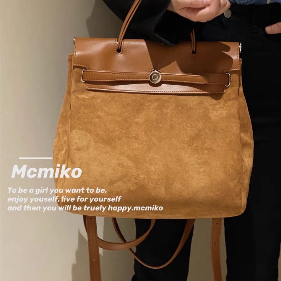 Balo da lộn màu nâu da bò phong cách Hàn Quốc