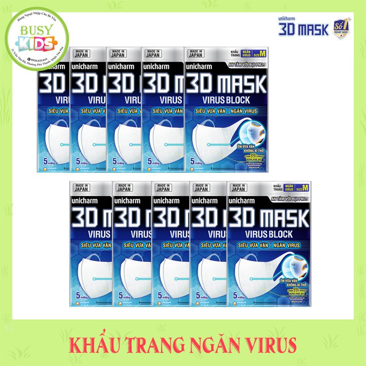 (Combo 10 gói) Khẩu Trang 3D Mask Virus Block - Ngăn ngừa vi khuẩn