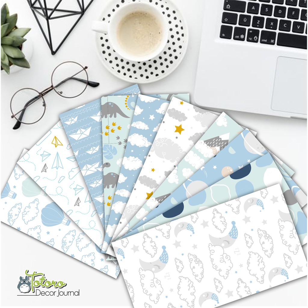 Combo 10 tờ giấy gói hàng phong cách màu xanh cute