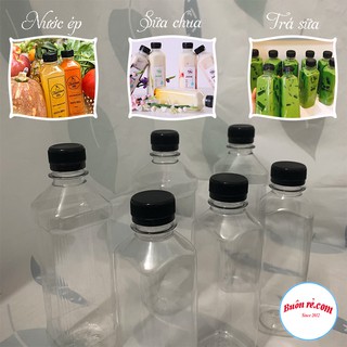 Chai nhựa vuông nắp đen 330ml, 450ml Việt Nhật –Chai nhựa đựng trà sữa, nước ép an toàn – Buôn Rẻ  01282 – 01282-1