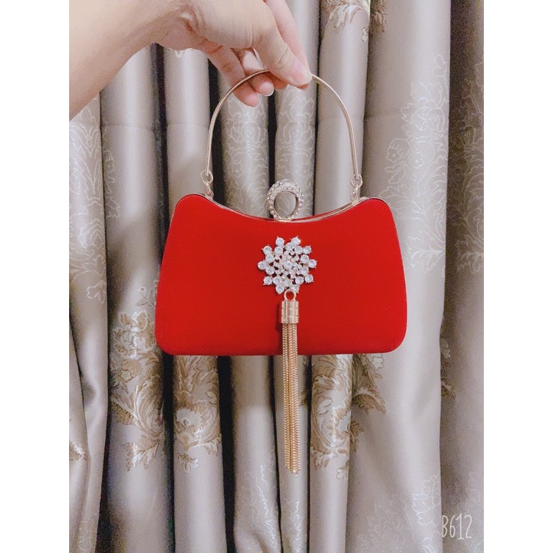 clutch ví cầm tay nhung đá tua rua đi tiệc ,mần xui cao cấp, sang trọng( ảnh thật shop chụp )