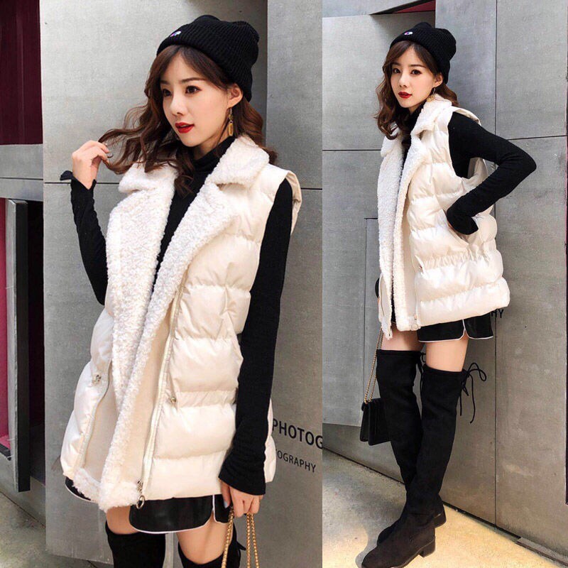 Áo Khoác Phao Ghi Lê Cổ Lông Cừu-Thời Trang Thu Đông Quảng Châu Cao Cấp