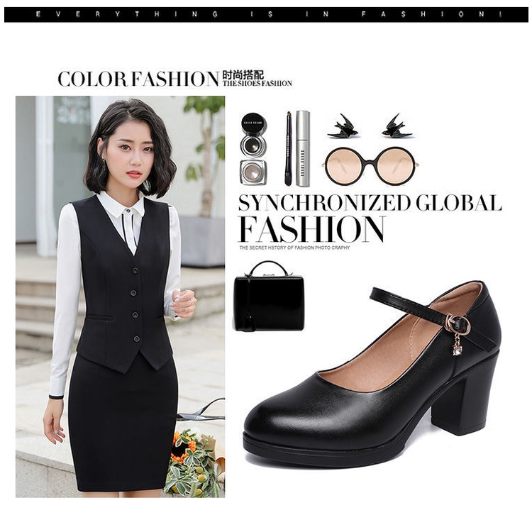 Giày Cao Gót Mũi Tròn Đế Dày Chống Thấm Nước Thời Trang Công Sở Cho Nữ