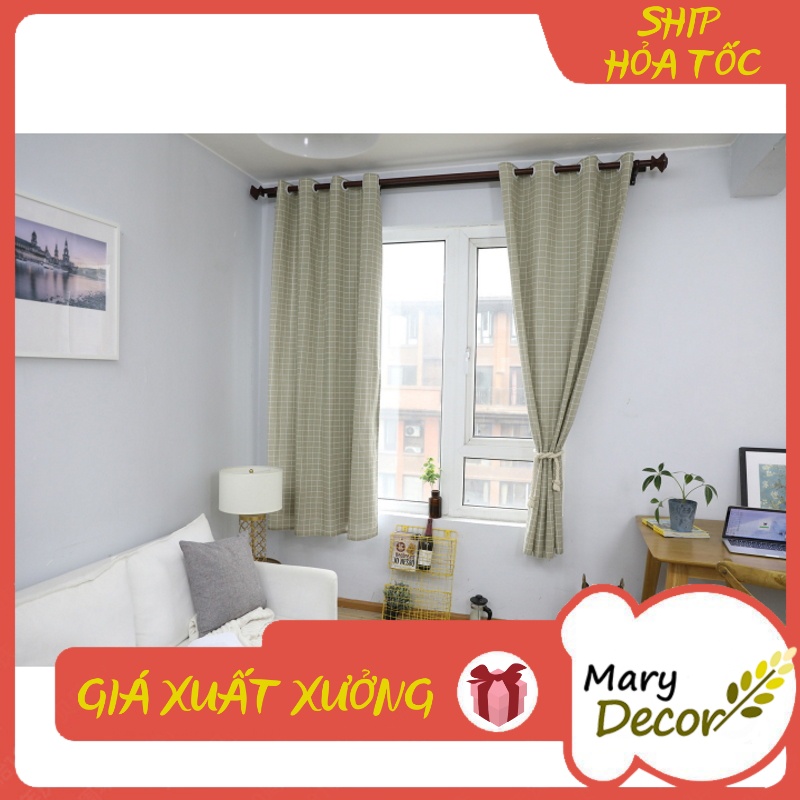 Rèm cửa sổ trang trí vải bố linen đẹp - họa tiết Caro xám R-D06