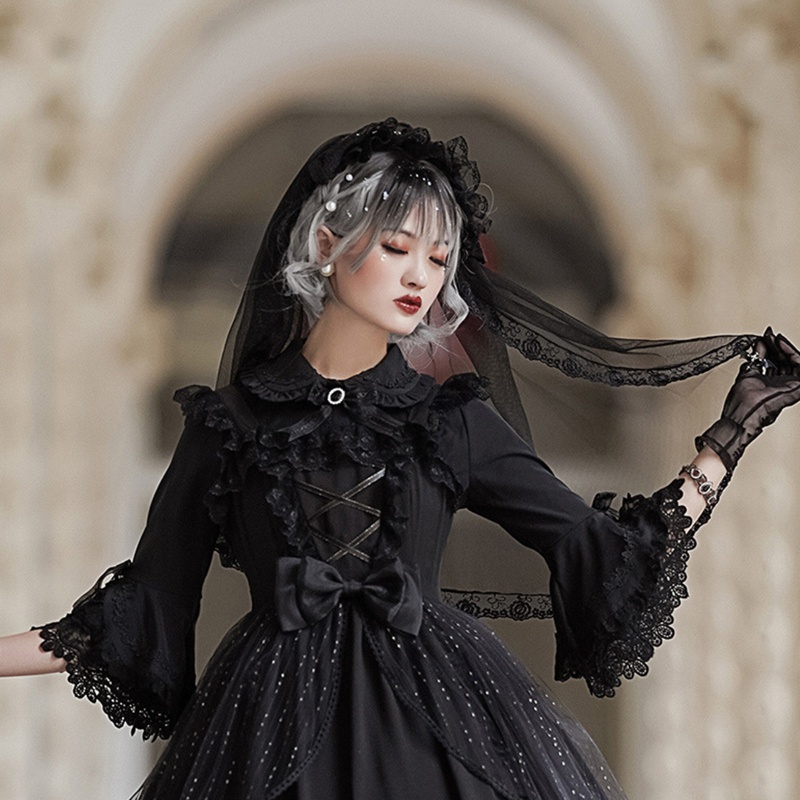Mạng Che Mặt Màu Trắng Đen Phong Cách Lolita Cổ Điển