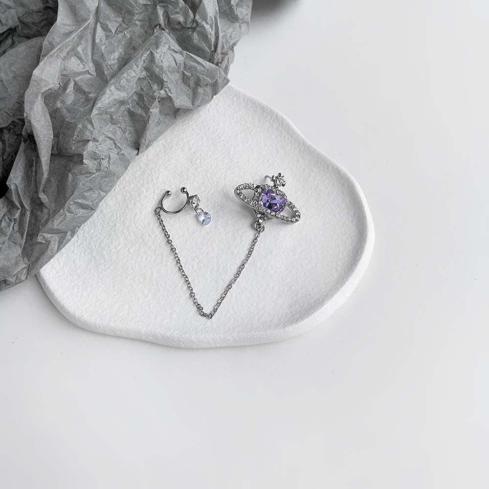 JARRED Bông Tai Dáng Dài Đính Đá Hình Trái Tim Màu Tím Phong Cách Hàn Quốc Thời Trang Cho Nữ