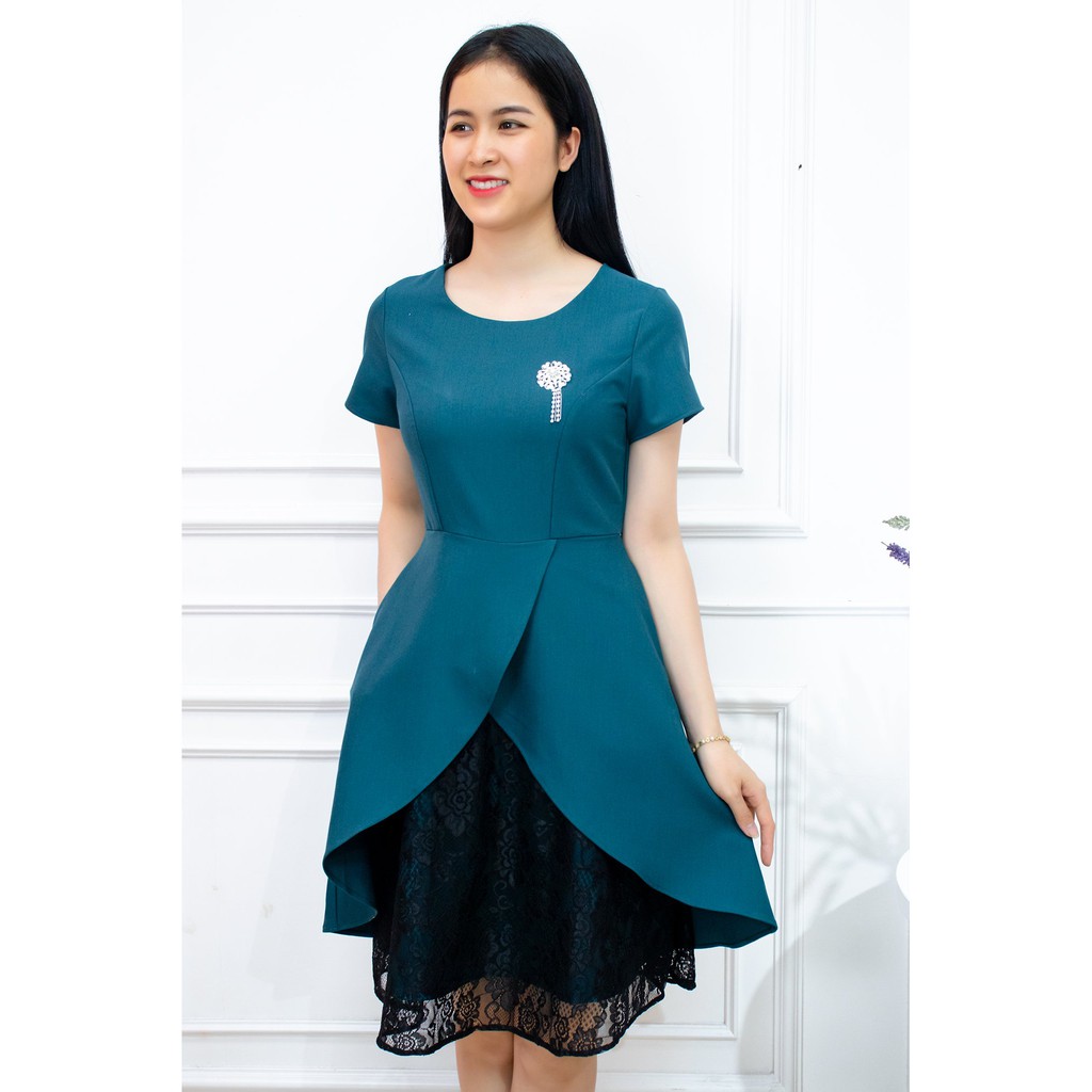 Váy trung niên sang trọng cao cấp AMYRA, cho mẹ thiết kế phối lớp ren dáng xòe vải cotton lạnh đi tiệc, đi chơi DA056 | BigBuy360 - bigbuy360.vn