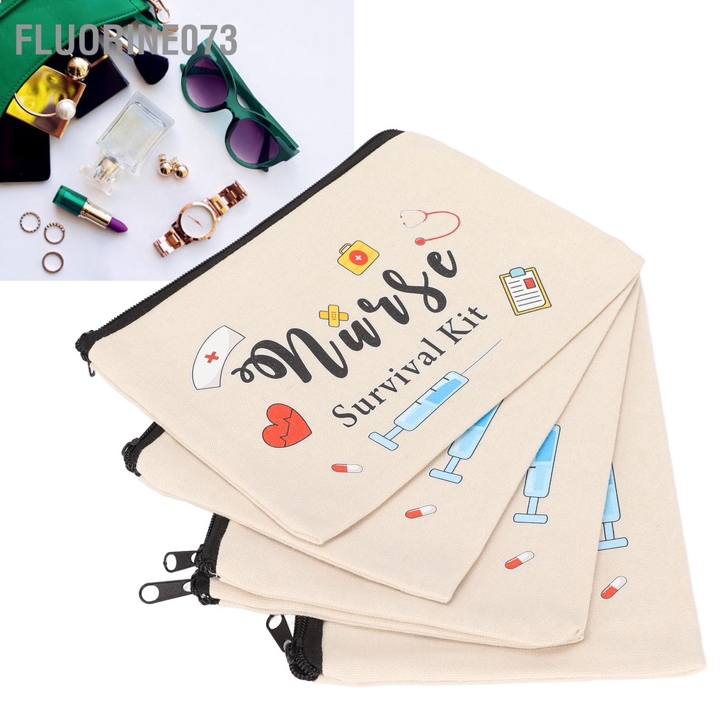 Fluorine073 Túi trang điểm Dễ thương Đa năng Dây kéo Bộ dụng cụ sinh tồn Mẫu Đồ họa Chủ đề Y tá Thực hành Quà tặng mỹ phẩm