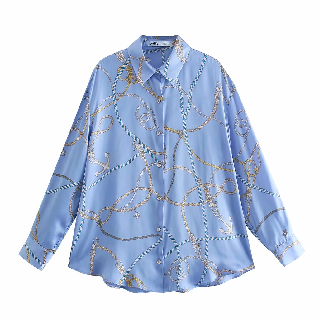 Áo Zara chemise lụa chuỗi xanh AH2SMG43N10