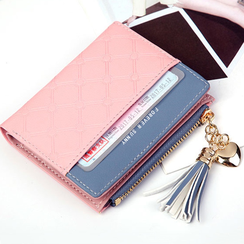 Ví Ngắn Có Khóa Kéo Phối Màu Tương Phản Thời Trang Cho Nữ
