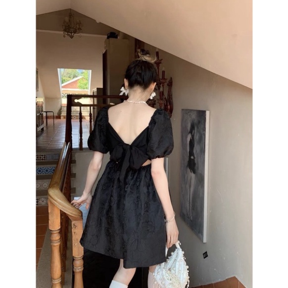 Đầm xoè bồng babydoll cột nơ lưng Quảng Châu Trung Quốc màu trắng váy xinh hot trendy - babydoll