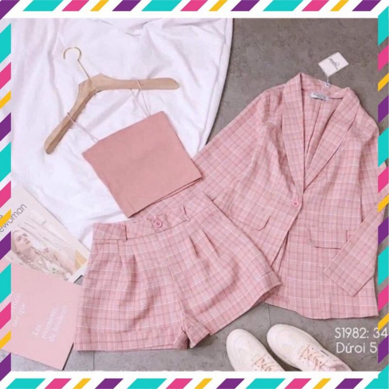 SET VEST CARO HỒNG QC