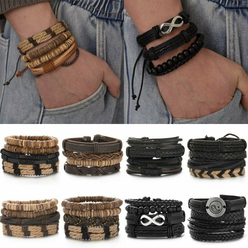 Vòng Tay Da Nhiều Sợi Phong Cách Retro Cho Nam