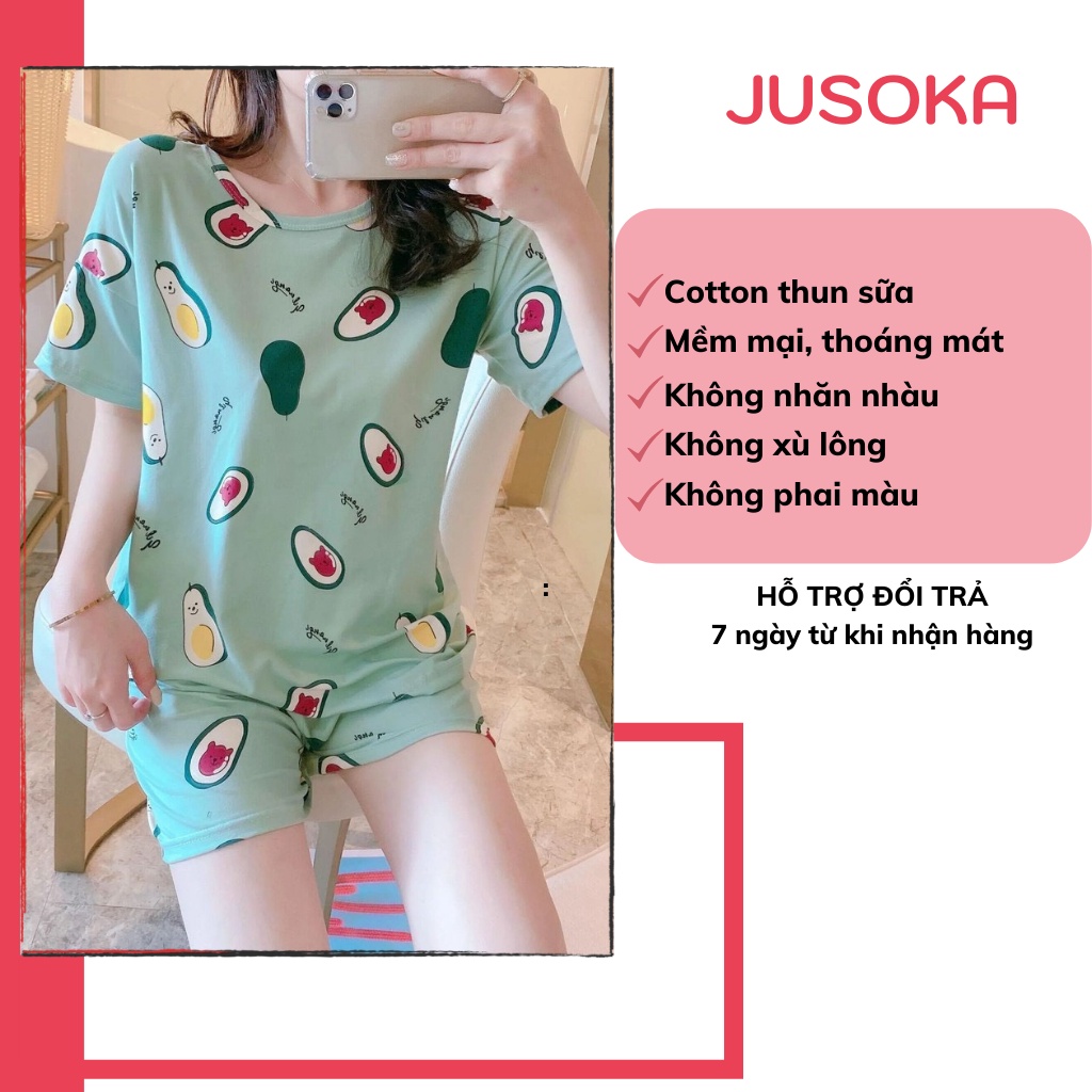 Đồ bộ nữ mặc nhà ngủ hoạt hình dễ thương bigsize cao cấp tay cộc quần đùi mùa hè chất cotton thun sữa JUSOKA
