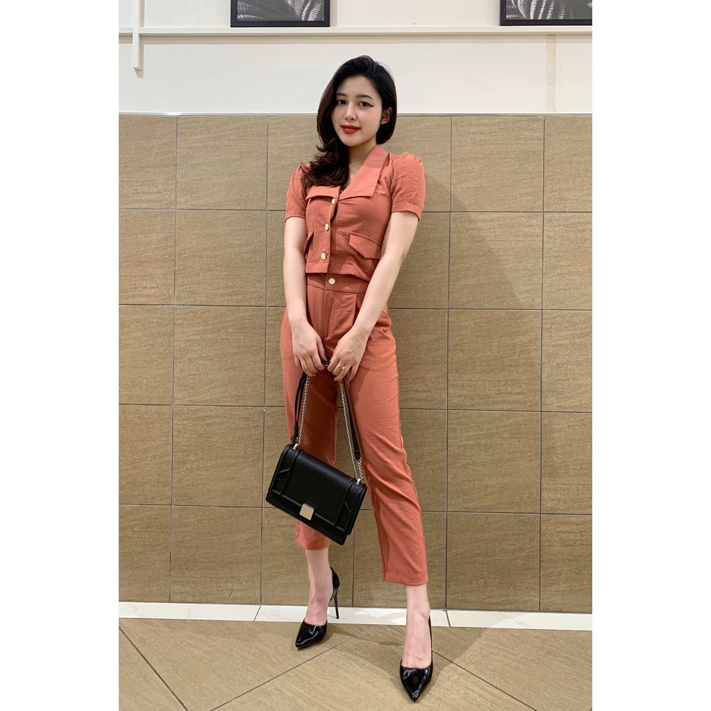 [Mã BMLTA35 giảm đến 35K đơn 99K] Sét vest nữ SEFA áo cộc tay bồng kết hợp quần xếp ly SFS2204