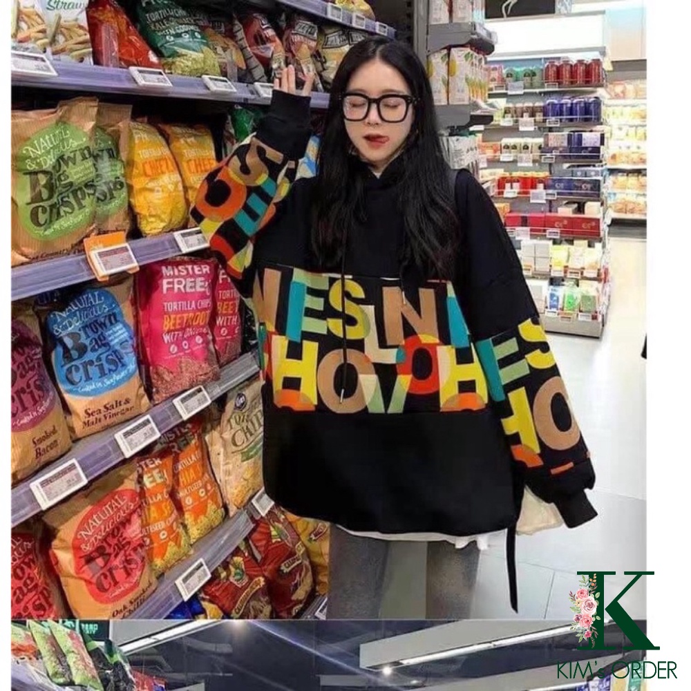 Áo Hoodie Nữ Dài Tay Màu Đen Phom Rộng Chất Nỉ Bông Dày Dặn Không Xù Có Mũ Phong Cách Hàn Quốc Thời Trang Hot Trend | BigBuy360 - bigbuy360.vn