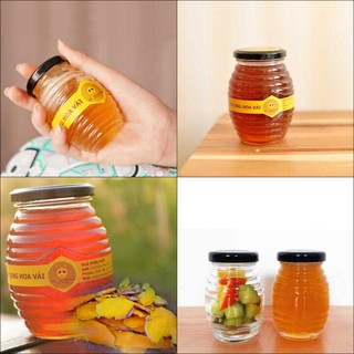 Hũ Thủy Tinh 200ML mẫu con ong (combo 8 cái) nắp thiếc đen vặn – Đựng gia vị, yến chưng, thức uống, sữa chua