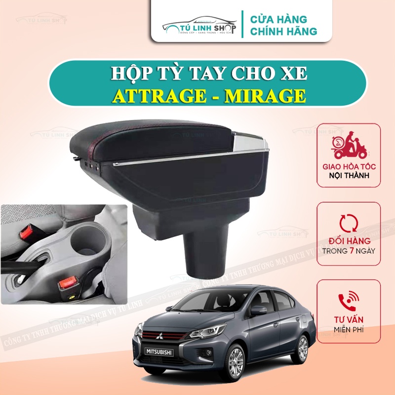 Hộp tỳ tay xe cho Attrage / Mirage cao cấp tích hợp cổng sạc USB - Bảo hành 12 tháng