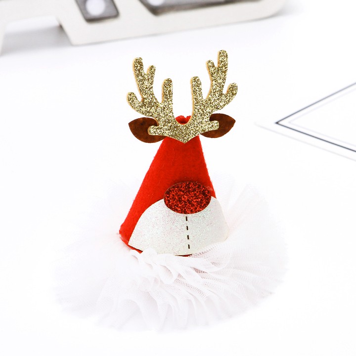 Kẹp tóc hình nón ông già Noel bằng vải vài sequin nhiều họa tiết xinh xắn ngộ nghĩnh BBShine (1pc) – P133