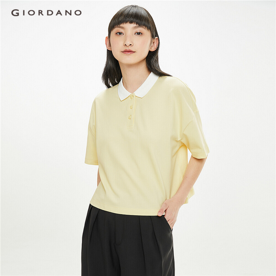 Áo Thun Polo Nữ GIORDANO 05311392 Ngắn Tay Co Giãn Màu Sắc Tương Phản | BigBuy360 - bigbuy360.vn
