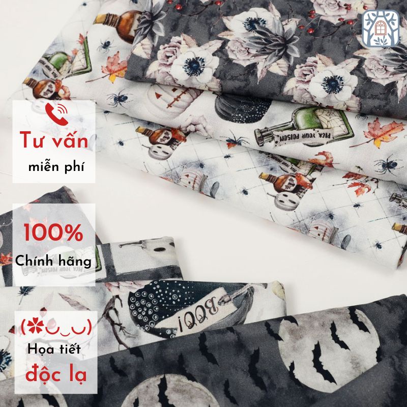CS21-78 Vải cotton 100% tự nhiên🍒Chuanshui🍒khổ vải 145cm, Halloween Bầu trời đêm  - vải đẹp handmade