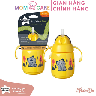 Bình tập uống nước có ống hút đáy nặng kháng khuẩn chống tràn, chống sặc cho bé Tommee Tippee SuperStar – Vàng