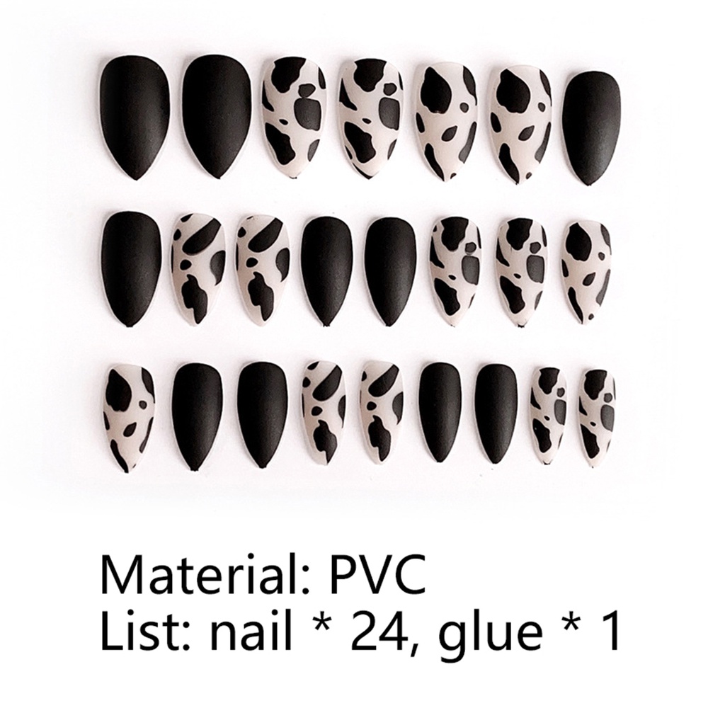 [Hàng mới về] Set 24 móng tay giả họa tiết bò sữa xinh xắn kèm keo dán