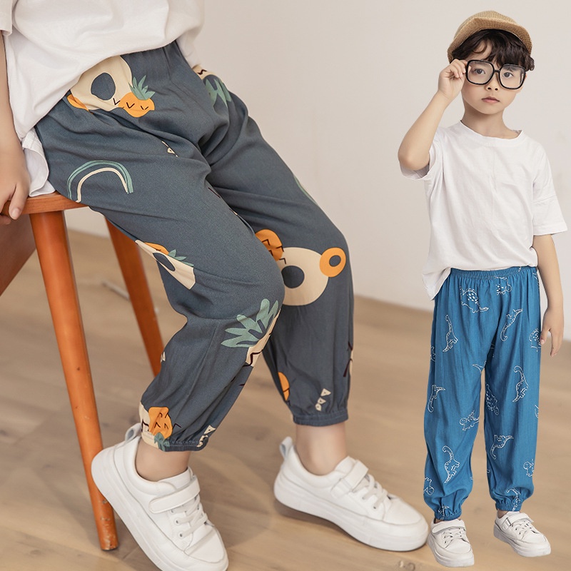 [ZY] Quần Ngủ Cotton Dài Tới Mắt Cá Chân Thoáng Khí Chống Muỗi In Họa Tiết Hoạt Hình 90-160cm Cho Bé