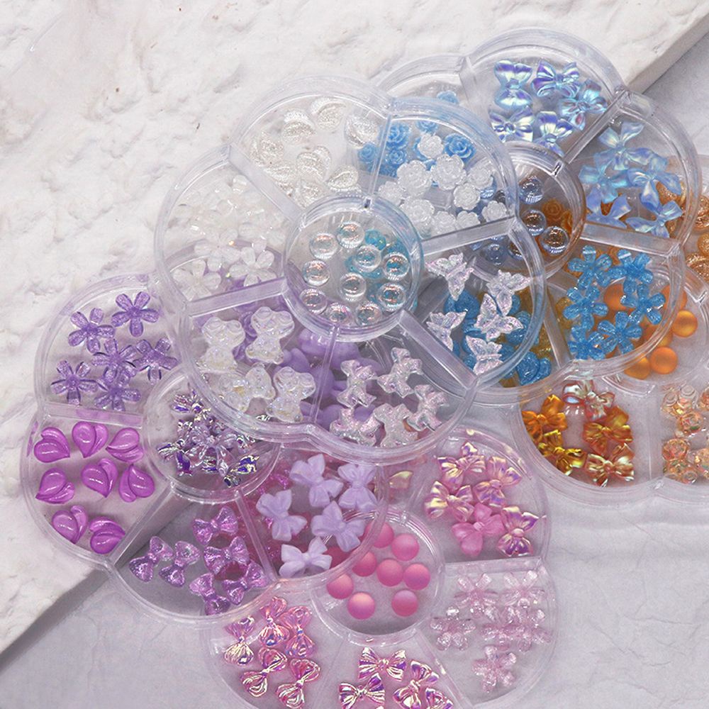 [Hàng mới về] Hộp phụ kiện trang trí móng tay thiết kế 7 ngăn hình hoa hồng/ gấu/ bướm/ hoa 3d độc đáo thời trang